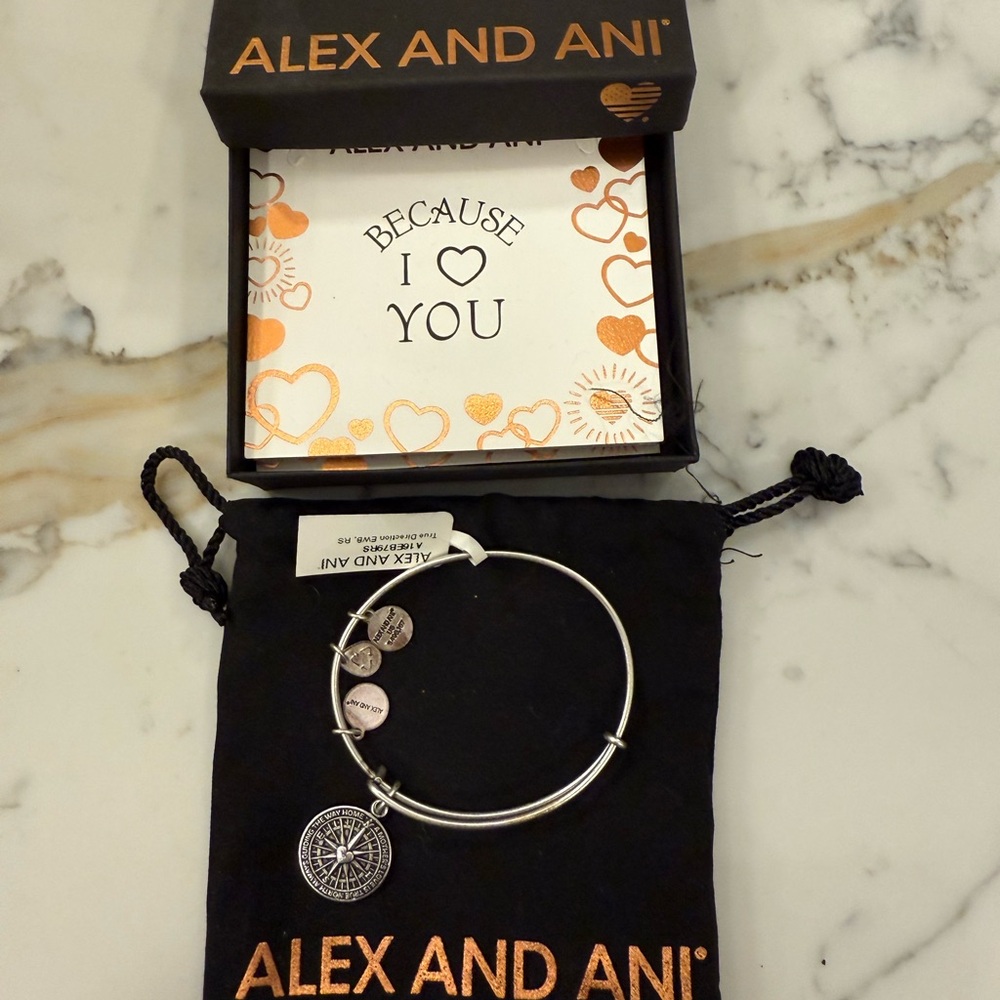 Alex and Ani Silver True Direction Compass Charm Bangle
